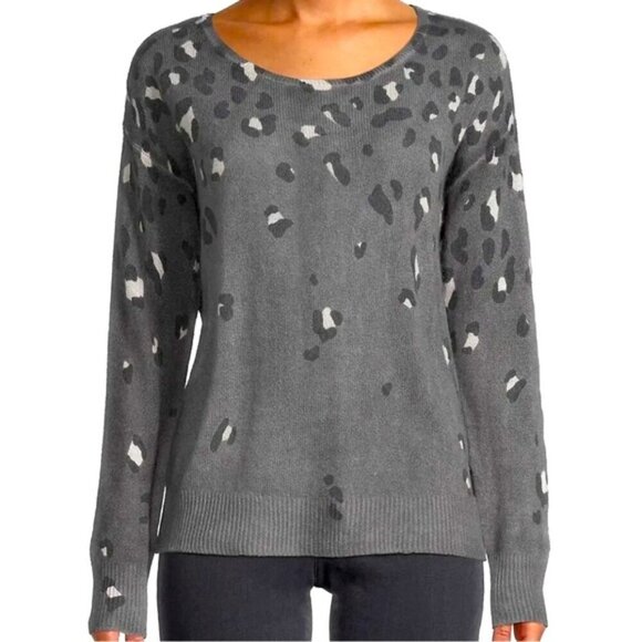 360 CASHMERE Tavi Leopard pattern lightweight 2ply Cashmere Sweater top grey XS - Picture 1 of 6